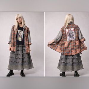 Hand Crafted Charcoal Ruffle Midi Skirt